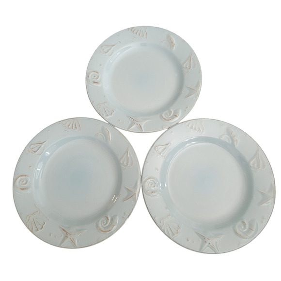 Thomson Pottery Cape Cod Blue Salad Plates Coastal Shells Cottage Set of 3 Mint - Picture 1 of 9